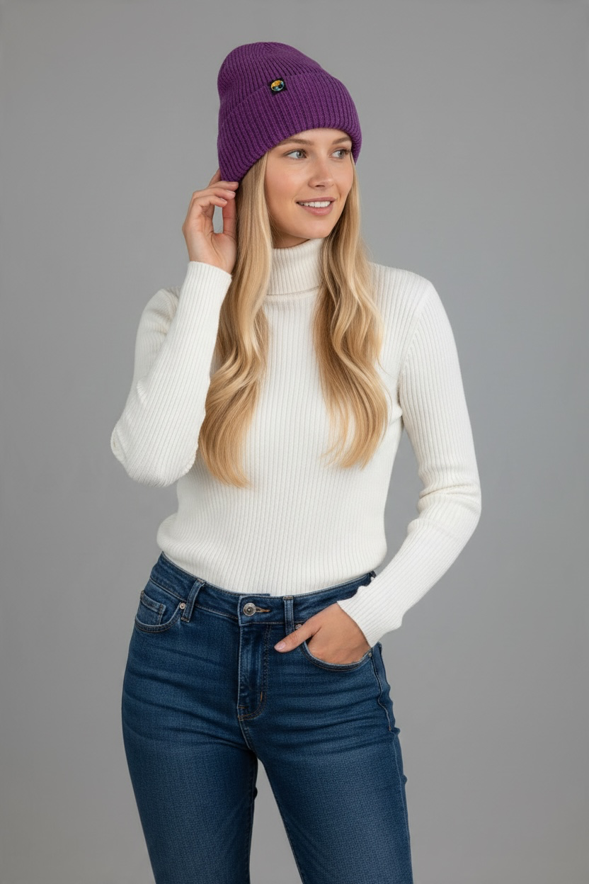 Rib Knit Merino Wool Beanie Hat
